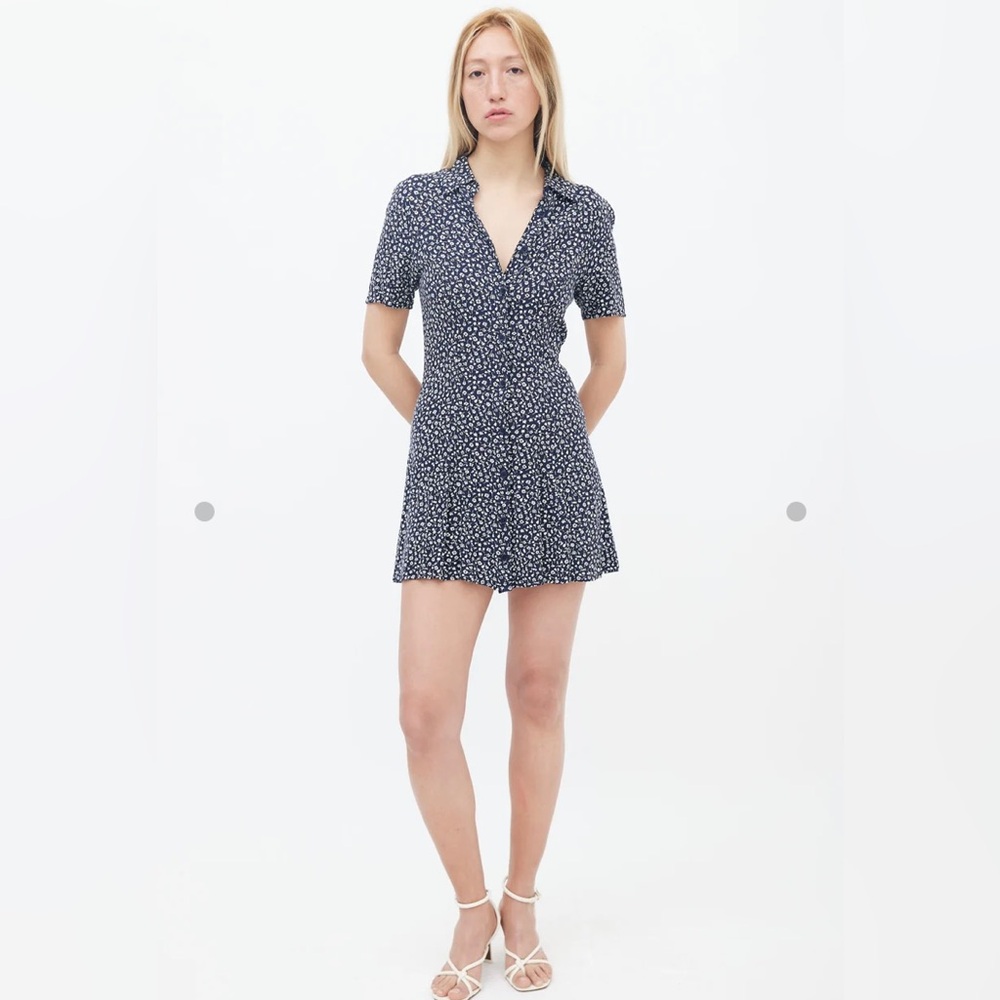 Reformation Navy and White Mini Dress